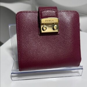 Furla Fuscia Leather Mini Wallet with Gold Hardware